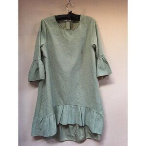 M Collection Womens Scoop Neck Hi-Low Ruffle Dress Bell Sleeve Green Italy